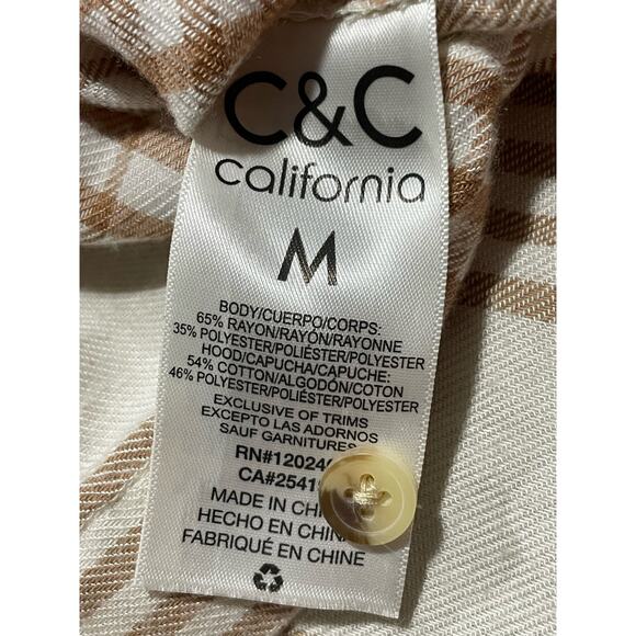C&C California Button Down Hooded Flannel Shirt Womens Sz Medium Tan 89B02025T - Picture 8 of 8